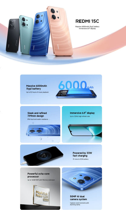 Redmi 15C | 8GB RAM - 256GB Memory - Box Pack